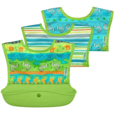 I-Play Green Spouts Snap & Go Long Sleeve Bib, Green Safari, Size 6-18M Image 1