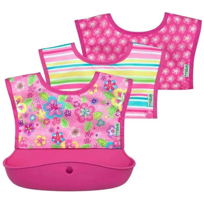I-Play Green Spouts Snap & Go Long Sleeve Bib, Pink Flower Field, Size 6-18M Image 1