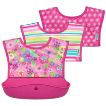 I-Play Green Spouts Snap & Go Long Sleeve Bib, Pink Flower Field, Size 6-18M Image 1