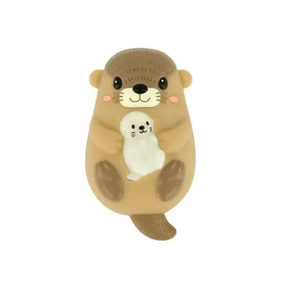 Cute otter design holding a small white otter, featuring soft colors as a digital bath thermo sensor.