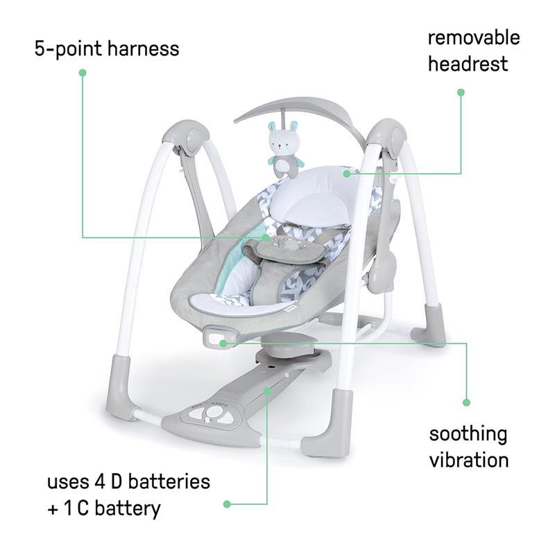 Ingenuity - ConvertMe 2-in-1 Compact Portable Automatic Baby Swing & Infant Seat, Raylan Image 2