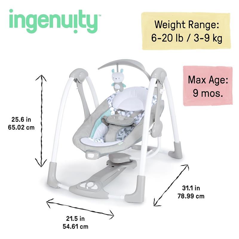 Ingenuity - ConvertMe 2-in-1 Compact Portable Automatic Baby Swing & Infant Seat, Raylan Image 4