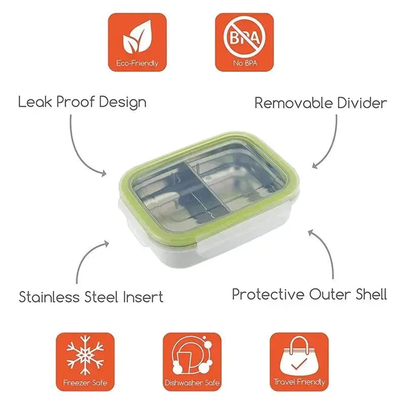 Innobaby - Keepin' Fresh Stainless Steel Divided Bento Snack Box, 11 oz, Green Image 5