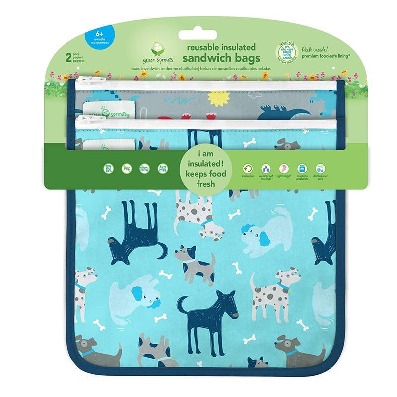 Iplay - 2 Pk Reusable Insulated Sandwich Bags, Aqua Dogs, 6M Image 3