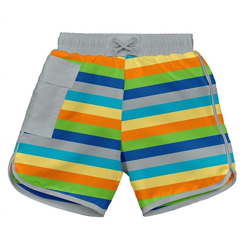 Iplay Pocket Board Shorts W/Built-In Swim Diaper-Gray Multistripe Image 1