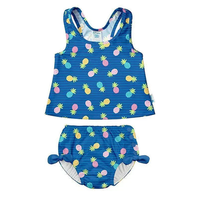 Iplay - Two-Piece Bow Tankini With Snap Swim Diaper, Blue Pineapple Stripe Image 1