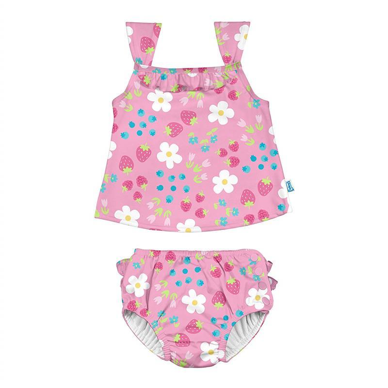 Iplay Two-Piece Swimsuit Set Diaper-Light Pink Daisy Fruit Image 1