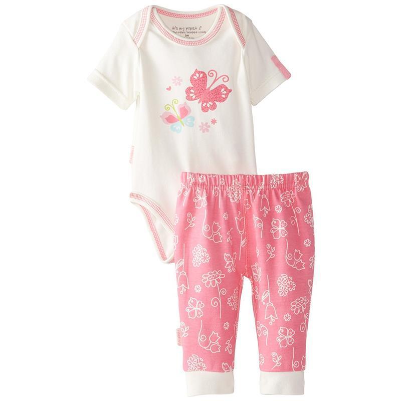 It's My Planet Baby-Girls Newborn Cotton Short Sleeve Bodysuit and Play Pant Set, Pink Image 1