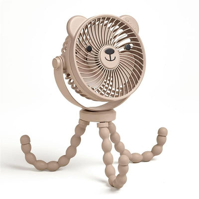 3-speed stroller fan designed like a bear, with flexible legs for easy positioning and a smiling face for child-friendly appeal.