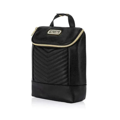 Black Itzy Ritzy Chill Like A Boss Bottle Bag with a chevron pattern, gold zipper, and carrying handle.