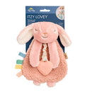 Itzy Ritzy Pink Bunny Lovey features soft fabric with a silicone teether attached, ideal for soothing babies.