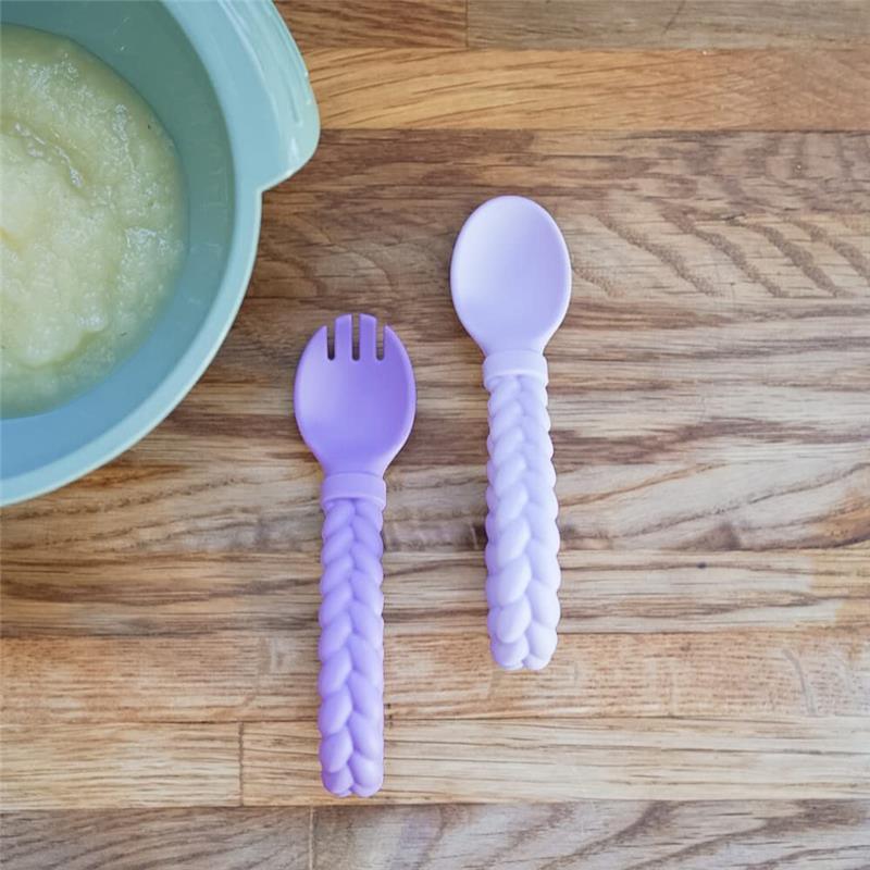 Itzy Ritzy - Purple Silicone Spoon & Fork Set Image 4