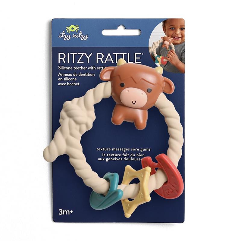 Itzy Ritzy - Silicone Teether with Rattle, Highland Cow Image 6