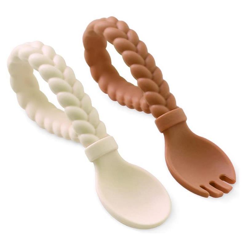 Itzy Ritzy Sweetie Spoons Slicone Baby Utensils Set Buttercream & Toffee Image 1