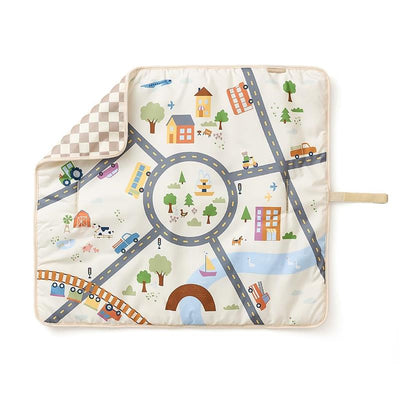 Itzy Ritzy Wagon to Floor 2-in-1 Play Mat - Town Scene & Taupe Checkerboard Image 1