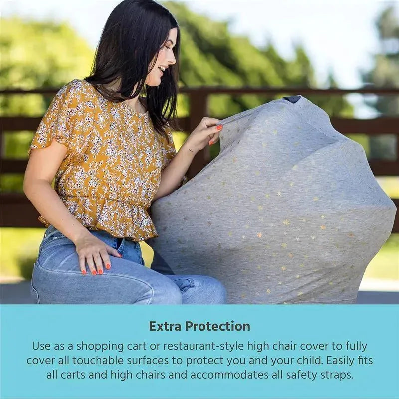 J.L. Childress - 4-in-1 Multi-Use Cover, Stretchy Car Seat Canopy and Privacy Cover, Grey/Gold Stars Image 6