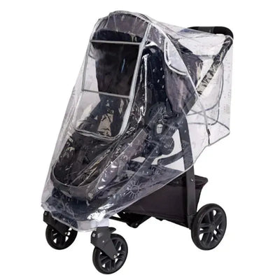 Deluxe weather shield for stroller, featuring a clear protective cover with black patterns, designed for all-weather use.