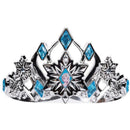 Disney Frozen tiara featuring silver design with blue gems and an image of Elsa at the center.