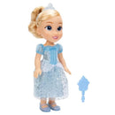 Cinderella 14-inch doll in a blue gown with a tiara, holding a blue mirror accessory.