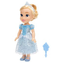 14-inch Cinderella doll wearing a blue dress with a lace overlay, accompanied by a matching blue mirror accessory.