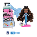 Jakks Disney Tote-Ily Teenies doll representing Alice, wearing blue outfit, with suitcases and accessories including a passport and a brush.