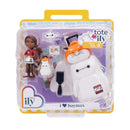 Disney Tote-Ily Teenies set featuring a doll, Baymax character, accessories, and packaging details.