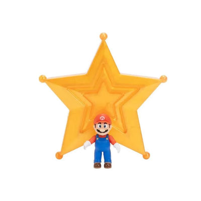 Mario figure from Jakks Pacific, standing in front of a yellow star, from the Mario Galaxy series.