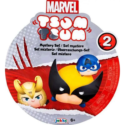 Jakks Marvel Tsum Tsums Blind Bag Story Set featuring whimsical plush characters, including Captain America, Wolverine, and Loki.