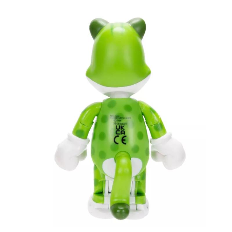 Green Cat Luigi action figure from Jakks, featuring a bell design and white gloves, standing upright with a visible tail.