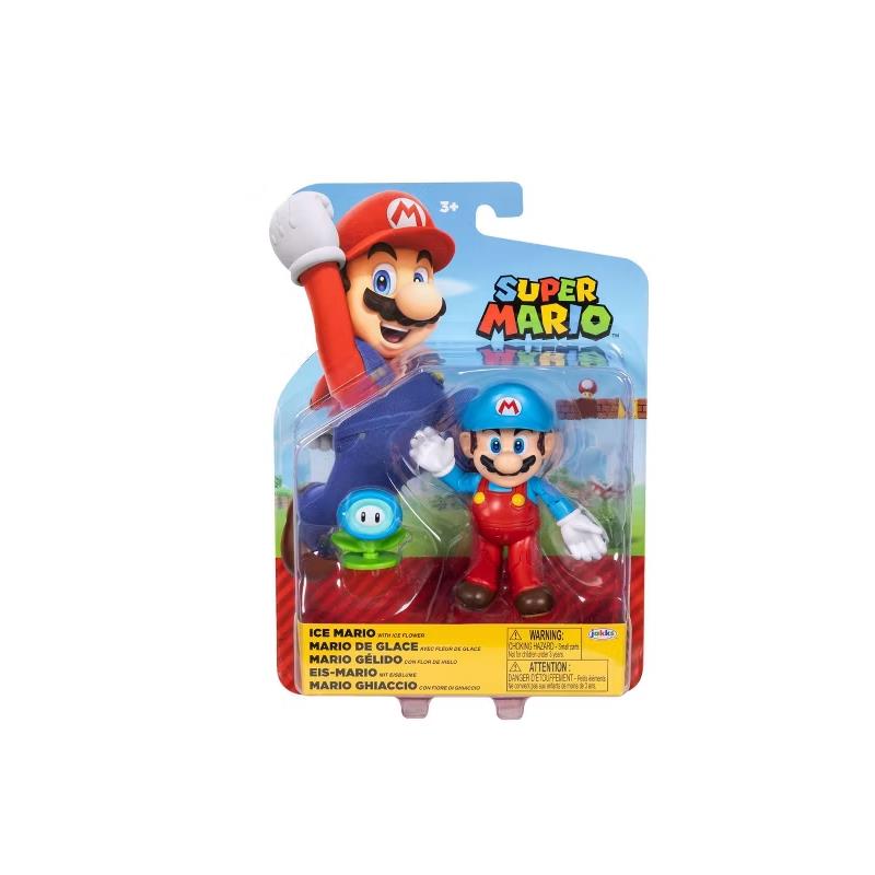 4-inch Ice Mario action figure with Ice Flower, packaged with green Ice Flower character, featuring Super Mario branding.