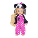 6-inch poseable doll inspired by Minnie Mouse, dressed in a polka dot onesie with a hood and Mickey ears.