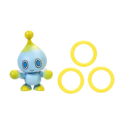 2.5-inch blue Chao figure with yellow accents, accompanied by three yellow rings, from the Jakks Sonic collection.