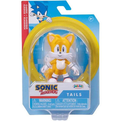 Tails 2.5-inch action figure from Sonic the Hedgehog, featuring signature yellow fur and white gloves, with warning label.