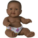 14-inch all-vinyl baby doll with a happy expression, wearing a white diaper featuring colorful duck prints.