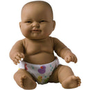 All-vinyl baby doll with a smiling expression, wearing a diaper decorated with colorful ducks.