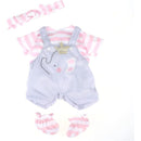 JC Toys - Berenguer Boutique Baby Doll Outfit, Gray Overall Shorts with Pink Stripes, Ages 2+  Image 1