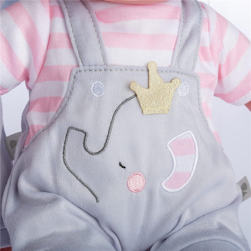 JC Toys Berenguer Boutique Baby Doll Outfit - Gray Overall Shorts with Pink Stripes Image 2