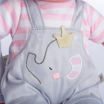JC Toys Berenguer Boutique Baby Doll Outfit - Gray Overall Shorts with Pink Stripes Image 2