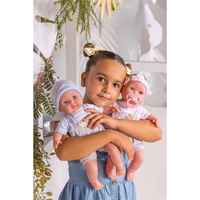 JC Toys Berenguer Boutique Baby Doll Outfit - Gray Overall Shorts with Pink Stripes Image 3