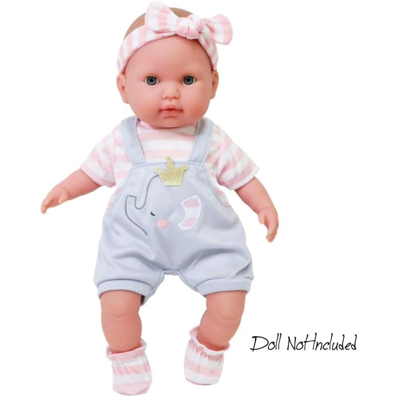 JC Toys Berenguer Boutique Baby Doll Outfit - Gray Overall Shorts with Pink Stripes Image 4