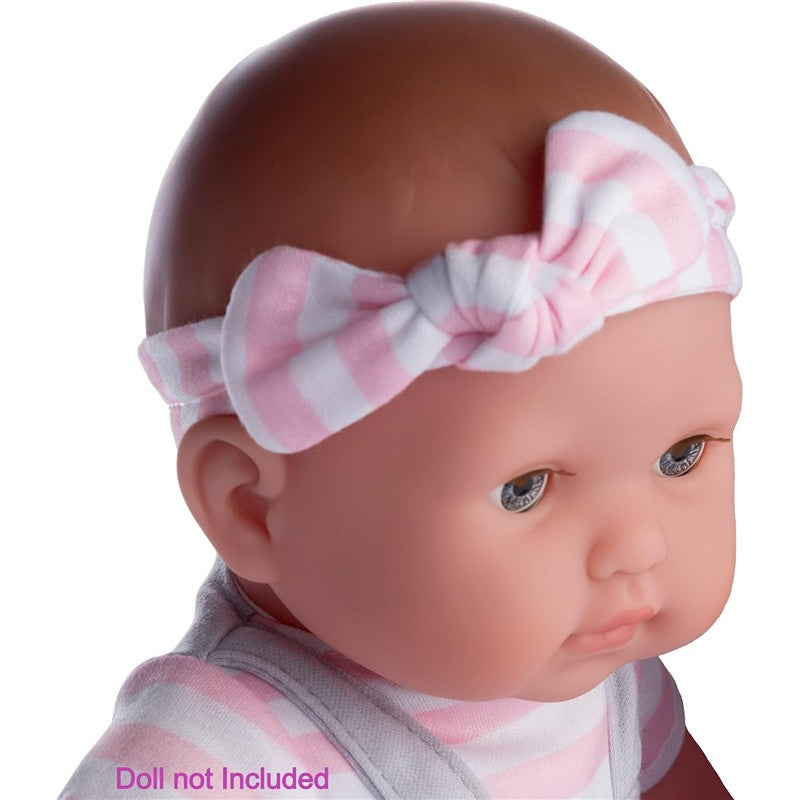 JC Toys Berenguer Boutique Baby Doll Outfit - Gray Overall Shorts with Pink Stripes Image 5