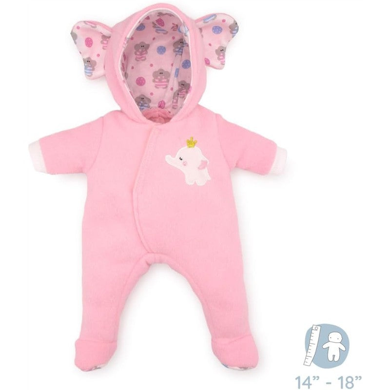 JC Toys - Berenguer Boutique Baby Doll Outfit, Pink Elephant Themed Hooded Onesie, Ages 2+ Image 2