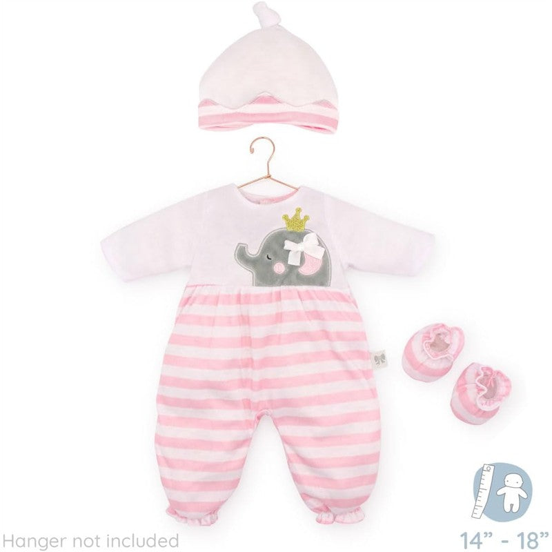 JC Toys Berenguer Boutique Baby Doll Outfit - Pink Striped Long Onesie Image 3