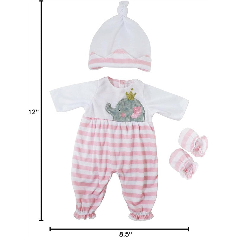 JC Toys Berenguer Boutique Baby Doll Outfit - Pink Striped Long Onesie Image 4