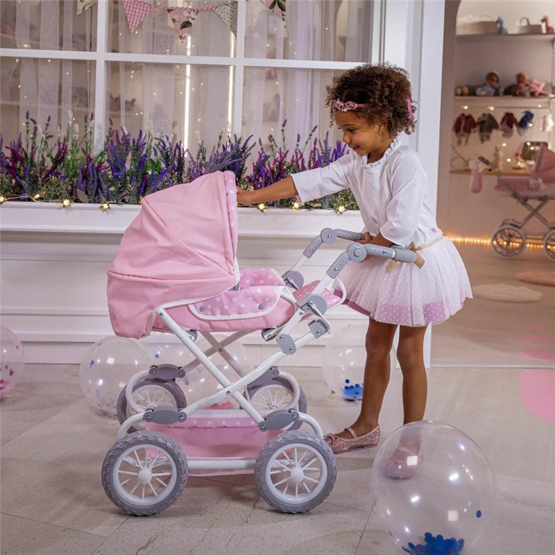 JC Toys Berenguer Boutique Deluxe Foldable Baby Doll Stroller with Canopy - Pink Image 4