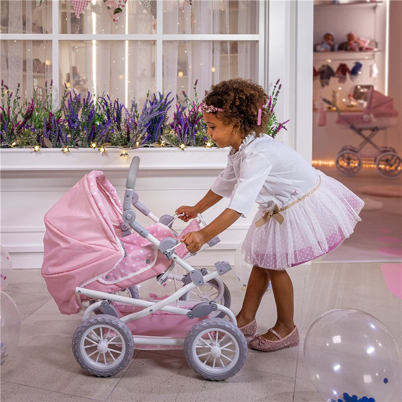 JC Toys Berenguer Boutique Deluxe Foldable Baby Doll Stroller with Canopy - Pink Image 6