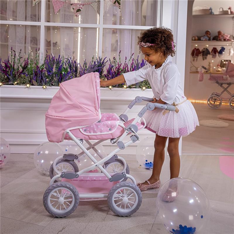 JC Toys - Berenguer Boutique, Deluxe Foldable Baby Doll Stroller with Canopy, Pink Image 7