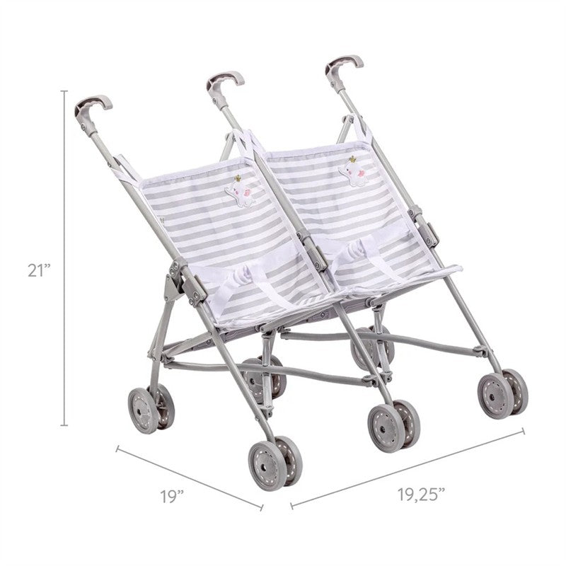 JC Toys Berenguer Boutique Twin Umbrella Baby Doll Stroller - Gray Image 3