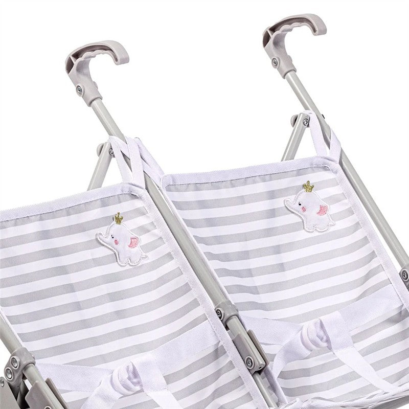 JC Toys Berenguer Boutique Twin Umbrella Baby Doll Stroller - Gray Image 5