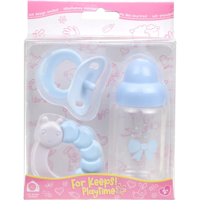JC Toys Blue Baby Doll Bottle, Rattle & Pacifier Set Image 3